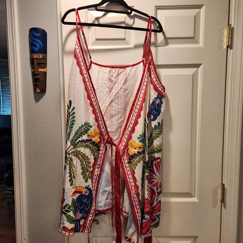 Floral Print Spaghetti Strap Wrap Dress Red White 4XL Boho